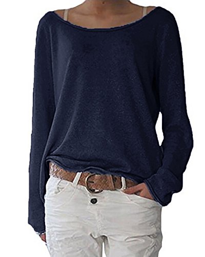 ZANZEA Damen Langarm Lose Bluse Hemd Shirt Oversize Sweatshirt Oberteil Tops Dunkelblau EU 36-38/Etikettgröße S von ZANZEA