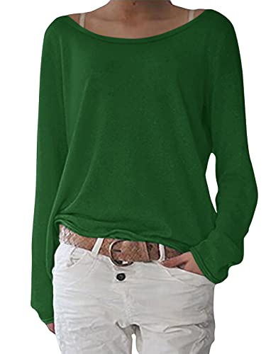 ZANZEA Damen Langarm Lose Bluse Hemd Shirt Oversize Sweatshirt Oberteil Tops Grasgrün Large von ZANZEA