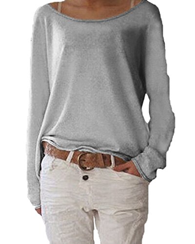 ZANZEA Damen Langarm Lose Bluse Hemd Shirt Oversize Sweatshirt Oberteil Tops Grau EU 48/Etikettgröße 2XL von ZANZEA