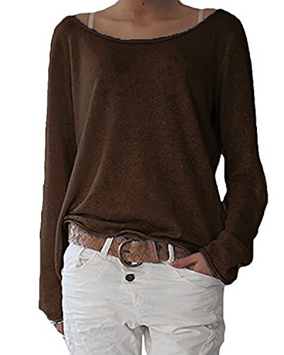 ZANZEA Damen Langarm Lose Bluse Hemd Shirt Oversize Sweatshirt Oberteil Tops Kaffee EU 36-38/Etikettgröße S von ZANZEA