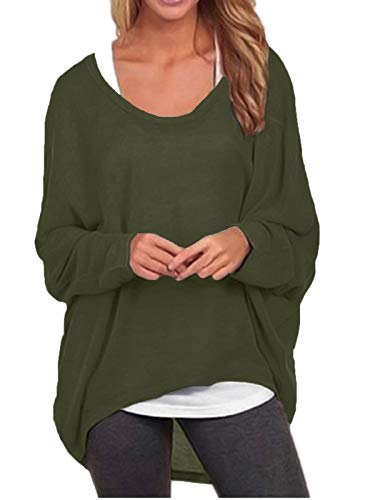 ZANZEA Damen Lose Asymmetrisch Jumper Sweatshirt Pullover Bluse Oberteile Oversize Tops Armee-grün S von ZANZEA