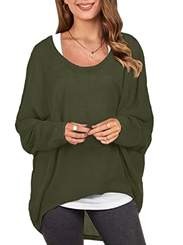 ZANZEA Damen Lose Asymmetrisch Jumper Sweatshirt Pullover Bluse Oberteile Oversize Tops Armee-grün L von ZANZEA