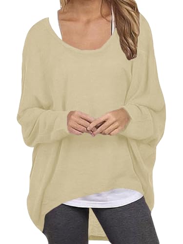 ZANZEA Damen Lose Asymmetrisch Jumper Sweatshirt Pullover Bluse Oberteile Oversize Tops Beige 4XL von ZANZEA