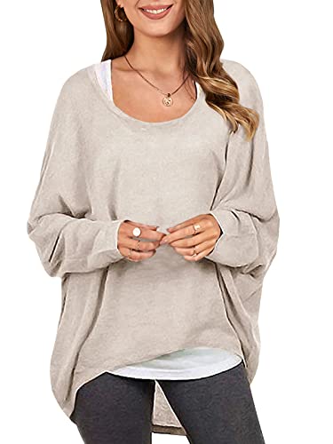ZANZEA Damen Lose Asymmetrisch Jumper Sweatshirt Pullover Bluse Oberteile Oversize Tops Beige XXL von ZANZEA