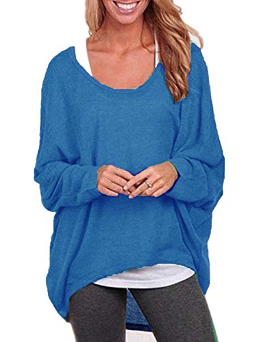 ZANZEA Damen Lose Asymmetrisch Jumper Sweatshirt Pullover Bluse Oberteile Oversize Tops Blau 52 EU von ZANZEA