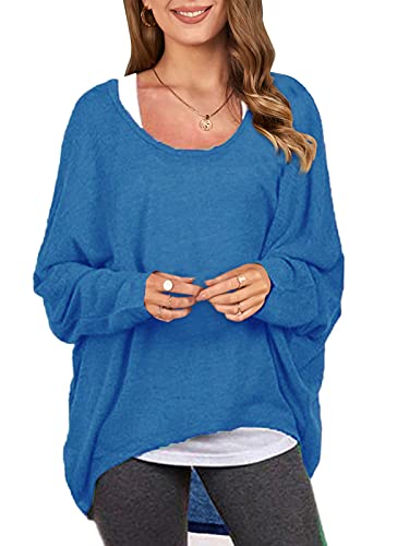 ZANZEA Damen Lose Asymmetrisch Jumper Sweatshirt Pullover Bluse Oberteile Oversize Tops Blau EU 38-40/Etikettgröße M von ZANZEA