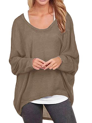 ZANZEA Damen Lose Asymmetrisch Jumper Sweatshirt Pullover Bluse Oberteile Oversize Tops Braun 4XL von ZANZEA