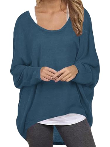 ZANZEA Damen Lose Asymmetrisch Jumper Sweatshirt Pullover Bluse Oberteile Oversize Tops Cyan 4XL von ZANZEA