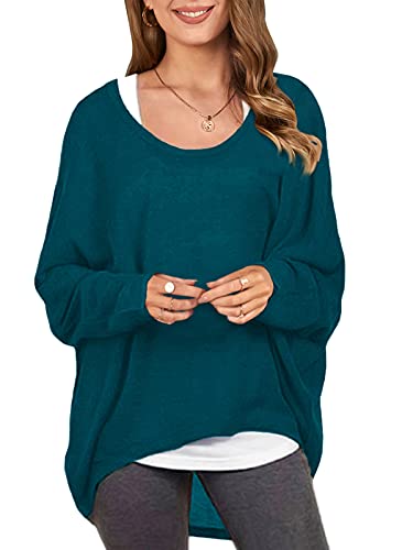 ZANZEA Damen Lose Asymmetrisch Jumper Sweatshirt Pullover Bluse Oberteile Oversize Tops Cyan M von ZANZEA