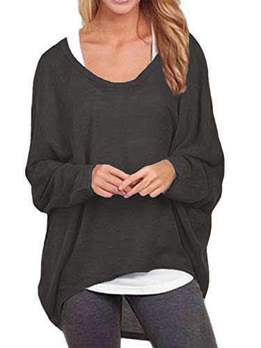 ZANZEA Damen Lose Asymmetrisch Jumper Sweatshirt Pullover Bluse Oberteile Oversize Tops Dunkelgrau 4XL von ZANZEA