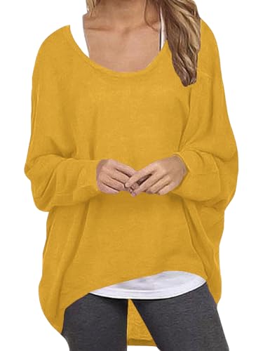 ZANZEA Damen Lose Asymmetrisch Jumper Sweatshirt Pullover Bluse Oberteile Oversize Tops Gelb L von ZANZEA