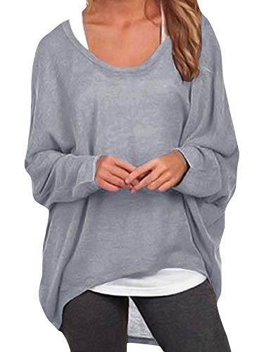 ZANZEA Damen Lose Asymmetrisch Jumper Sweatshirt Pullover Bluse Oberteile Oversize Tops Grau 5XL von ZANZEA