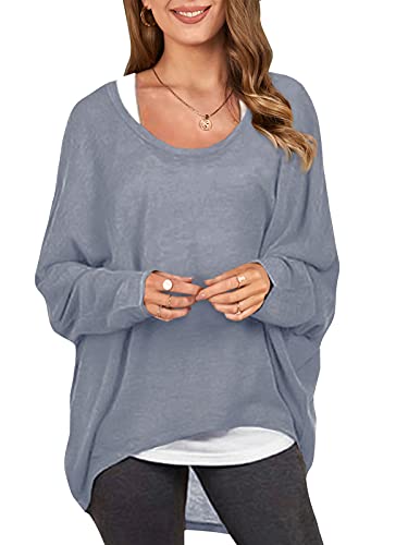 ZANZEA Damen Lose Asymmetrisch Jumper Sweatshirt Pullover Bluse Oberteile Oversize Tops Grau XL von ZANZEA