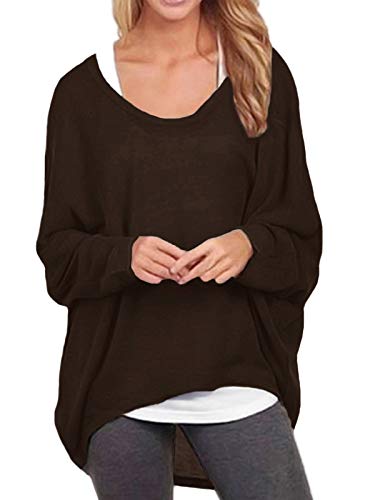 ZANZEA Damen Lose Asymmetrisch Jumper Sweatshirt Pullover Bluse Oberteile Oversize Tops Kaffee 4XL von ZANZEA