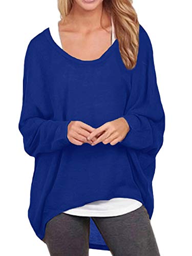 ZANZEA Damen Lose Asymmetrisch Jumper Sweatshirt Pullover Bluse Oberteile Oversize Tops Königsblau 4XL von ZANZEA