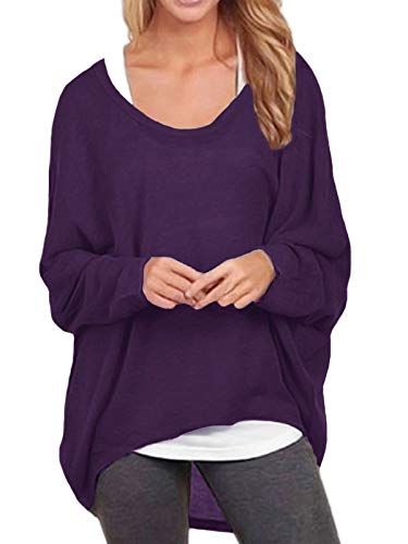 ZANZEA Damen Lose Asymmetrisch Jumper Sweatshirt Pullover Bluse Oberteile Oversize Tops Lila EU 46/Etikettgröße XL von ZANZEA