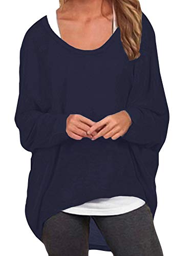 ZANZEA Damen Lose Asymmetrisch Jumper Sweatshirt Pullover Bluse Oberteile Oversize Tops Marine 3XL von ZANZEA