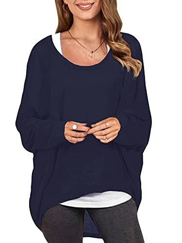 ZANZEA Damen Lose Asymmetrisch Jumper Sweatshirt Pullover Bluse Oberteile Oversize Tops Marine XL von ZANZEA