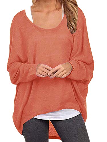 ZANZEA Damen Lose Asymmetrisch Jumper Sweatshirt Pullover Bluse Oberteile Oversize Tops Orange EU 46/Etikettgröße XL von ZANZEA