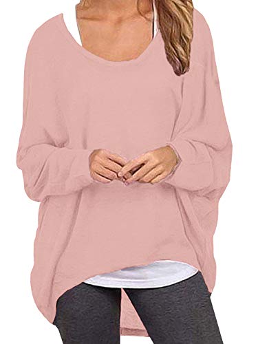ZANZEA Damen Lose Asymmetrisch Jumper Sweatshirt Pullover Bluse Oberteile Oversize Tops Pink Small von ZANZEA