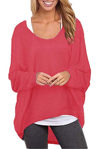 ZANZEA Damen Lose Asymmetrisch Jumper Sweatshirt Pullover Bluse Oberteile Oversize Tops Rot 3XL von ZANZEA