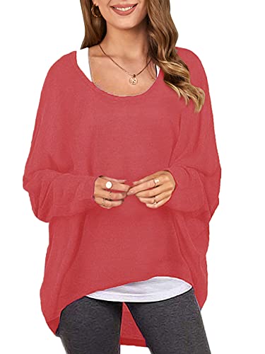 ZANZEA Damen Lose Asymmetrisch Jumper Sweatshirt Pullover Bluse Oberteile Oversize Tops Rot S von ZANZEA