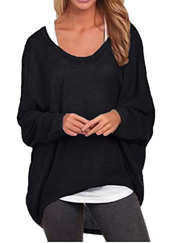 ZANZEA Damen Lose Asymmetrisch Jumper Sweatshirt Pullover Bluse Oberteile Oversize Tops Schwarz 4XL von ZANZEA