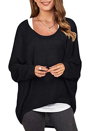 ZANZEA Damen Lose Asymmetrisch Jumper Sweatshirt Pullover Bluse Oberteile Oversize Tops Schwarz L von ZANZEA