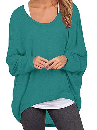 ZANZEA Damen Lose Asymmetrisch Jumper Sweatshirt Pullover Bluse Oberteile Oversize Tops Türkis Small von ZANZEA