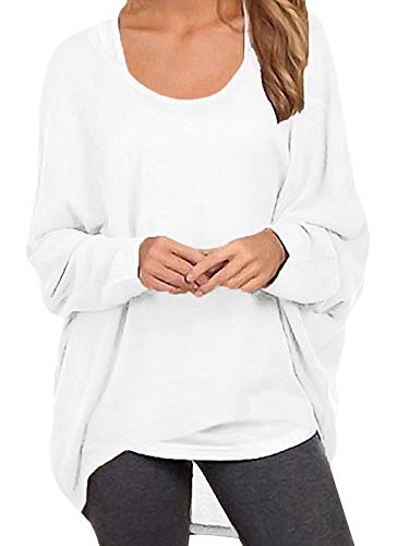 ZANZEA Damen Lose Asymmetrisch Jumper Sweatshirt Pullover Bluse Oberteile Oversize Tops Weiß 4XL von ZANZEA