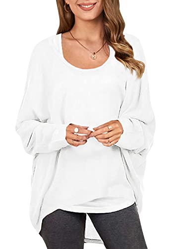 ZANZEA Damen Lose Asymmetrisch Jumper Sweatshirt Pullover Bluse Oberteile Oversize Tops Weiß S von ZANZEA