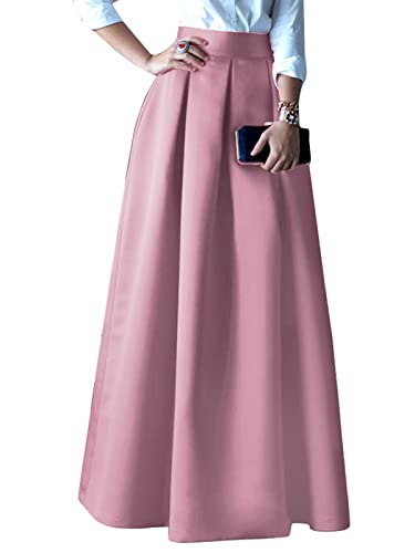 ZANZEA Damen Satin Rock Retro Maxirock Hoher Taille Lang Rock Festlich Tellerrock Faltenrock 04-Rosa L von ZANZEA