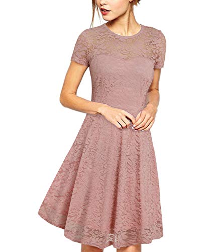 ZANZEA Damen Spitze Lace Kurzarm Kleid Party Cocktail Bodycon Club Kurz Abend Minikleider Rosa EU 36/US 4 von ZANZEA