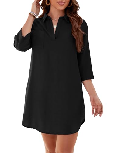 ZANZEA Damen Strandkleid Bikini Cover Up Strandponcho Sommer Bademode Strand Vertuschen Shirt Schwarz S von ZANZEA