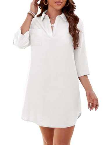 ZANZEA Damen Strandkleid Bikini Cover Up Strandponcho Sommer Bademode Strand Vertuschen Shirt Weiß M von ZANZEA