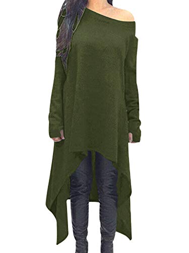 ZANZEA Damen Unregelmäßige Strick Oversize Langarm Pullikleid Longshirt Top Minikleid Armeegrün XL von ZANZEA