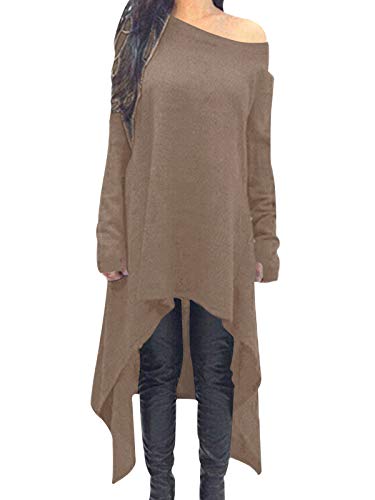 ZANZEA Damen Unregelmäßige Strick Oversize Langarm Pullikleid Longshirt Top Minikleid Braun S von ZANZEA