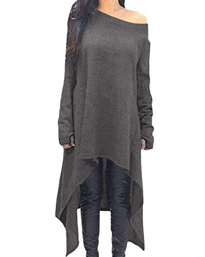 ZANZEA Damen Unregelmäßige Strick Oversize Langarm Pullikleid Longshirt Top Minikleid Grau S von ZANZEA