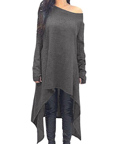 ZANZEA Damen Unregelmäßige Strick Oversize Langarm Pullikleid Longshirt Top Minikleid Grau XXL von ZANZEA