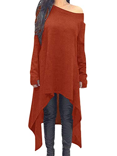 ZANZEA Damen Unregelmäßige Strick Oversize Langarm Pullikleid Longshirt Top Minikleid Orange L von ZANZEA