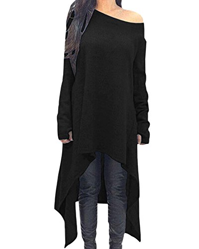 ZANZEA Damen Unregelmäßige Strick Oversize Langarm Pullikleid Longshirt Top Minikleid Schwarz XXL von ZANZEA
