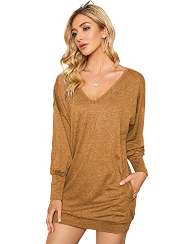 ZANZEA Damen V-Ausschnitt Langarm Pullover Lange Lose Sweatshirt Oversize Longshirt Tops Braun EU 42-44/Asien L von ZANZEA