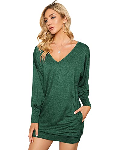 ZANZEA Damen V-Ausschnitt Lose Langarm Oberteile Oversize Lang Sweatshirt Tops Y-grün XL von ZANZEA