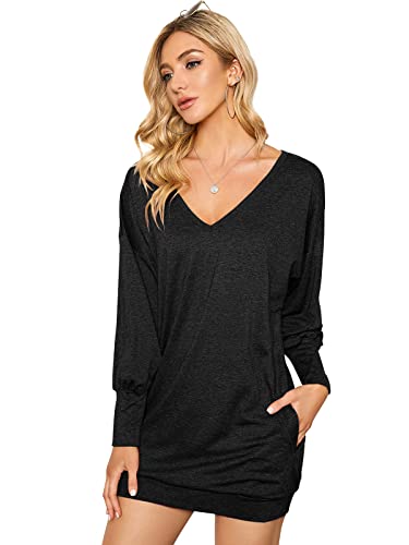 ZANZEA Damen V-Ausschnitt Lose Langarm Oberteile Oversize Lang Sweatshirt Tops Schwarz XXL von ZANZEA