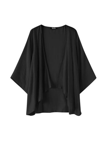 ZANZEA Kimono Damen Summer 3/4 Arm Strand Cover Up Große Größen Pareos Casual Oversize Strickjacke Leinen Bluse A-Schwarz XL von ZANZEA