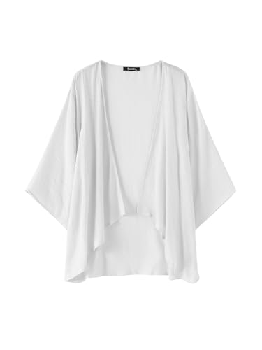 ZANZEA Kimono Damen Summer 3/4 Arm Strand Cover Up Große Größen Pareos Casual Oversize Strickjacke Leinen Bluse A-Weiß L von ZANZEA