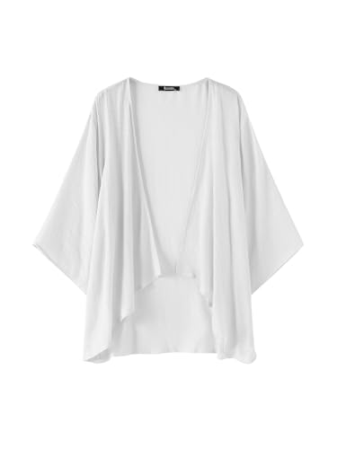 ZANZEA Kimono Damen Summer 3/4 Arm Strand Cover Up Große Größen Pareos Casual Oversize Strickjacke Leinen Bluse A-Weiß XL von ZANZEA