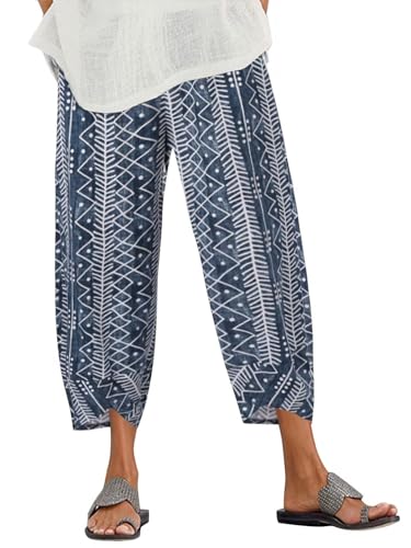 ZANZEA Lässige Damenhose aus Baumwollleinen, Vintage, Baggy, hohe Taille, elastisch, mit Taschen, lässig, lang, für den Strand, mit leichten und bequemen Taschen, C-blau, M ZANZEA Lässige Damenhose aus Baumwollleinen, Vintage, Baggy, hohe Taille, elastisch, mit Taschen, lässig, lang, für den Strand, mit leichten und bequemen Taschen, C-blau, M von ZANZEA