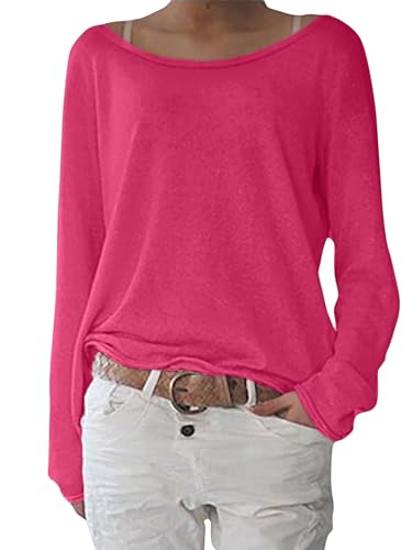 ZANZEA Langarmshirt Pullover Basic Oberteile Oversize Rundhals Ausschnitt Shirt Einfarbig Tops Pullover Sweatshirt Rose XXL von ZANZEA