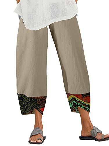 ZANZEA Leichte Sommerhose Damen Casual Weite Hose Leinenhose Baggy Haremhose Lang Loose Freizeithose Khaki XXL von ZANZEA